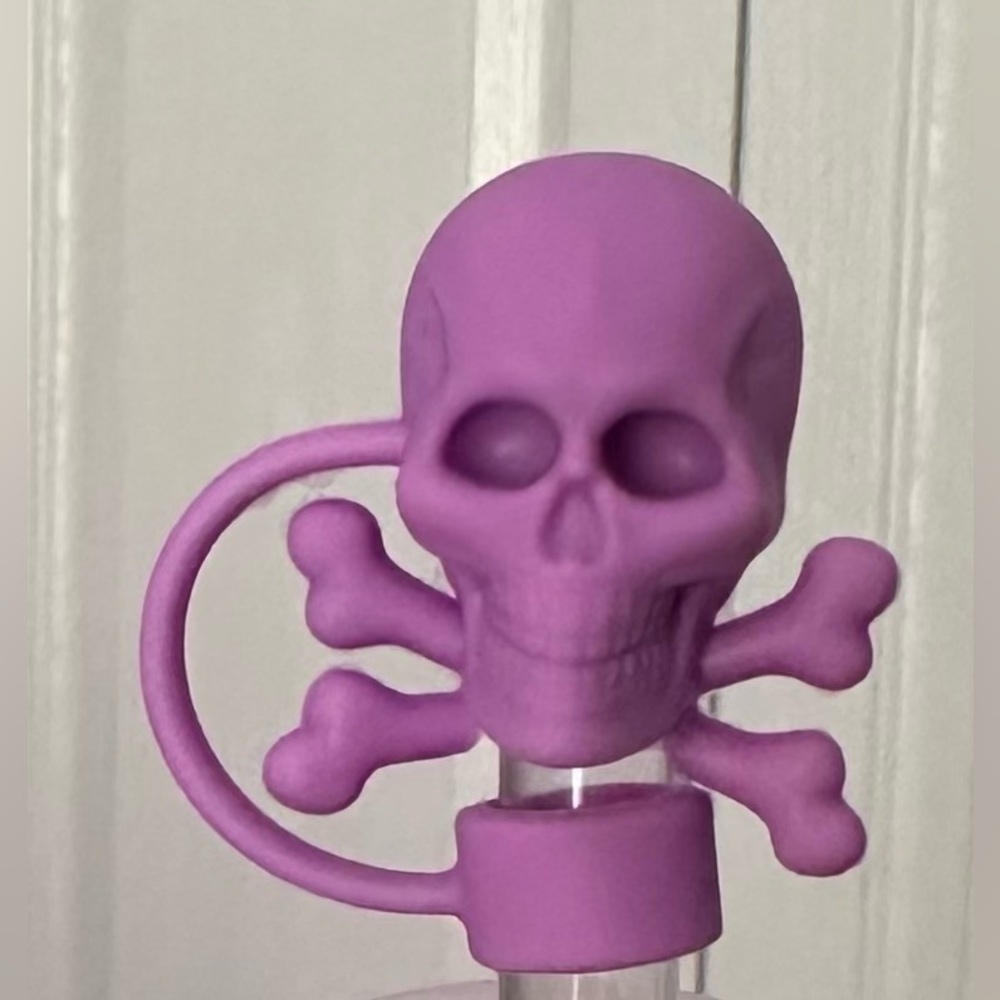Straw Topper/Cover, 10 mm Straw, Purple Skull, NEW, 🎁